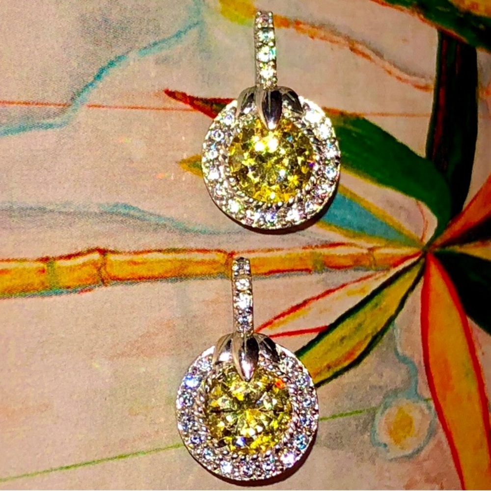 JUDITH RIPKA PIERCED DROP LEMON QUARTZ & DIAMONIQUE EARRINGS 💛